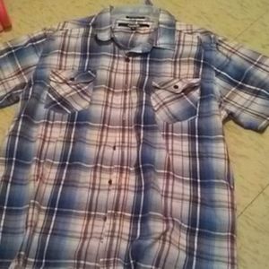 Mens blue plaid large carbon shirt